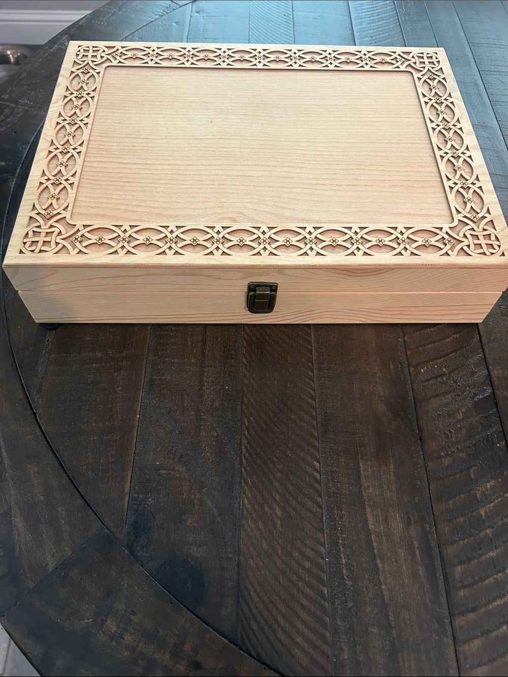 Carved Natural Wood Storage Box with Latch - Natural
